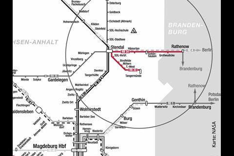 The Elbe-Altmark contract covers 370 000 train-km/year on the Stendal - Rathenow and  Stendal - Tangermünde routes.
